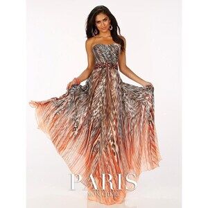 Tony Bowls Paris Leopard Chiffon Gown 116749 Orange/Multi